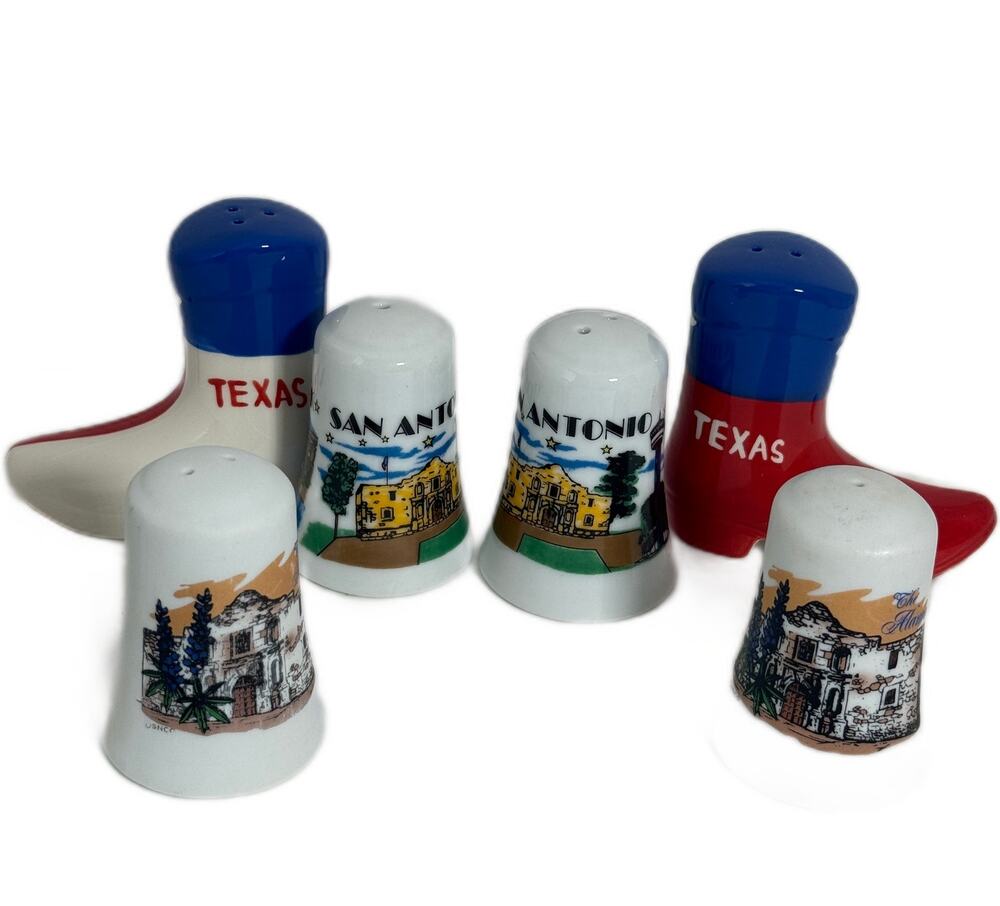 Vintage 3 Sets Texas Salt & Pepper Shakers Alamo Longhorn Boots San Antonio